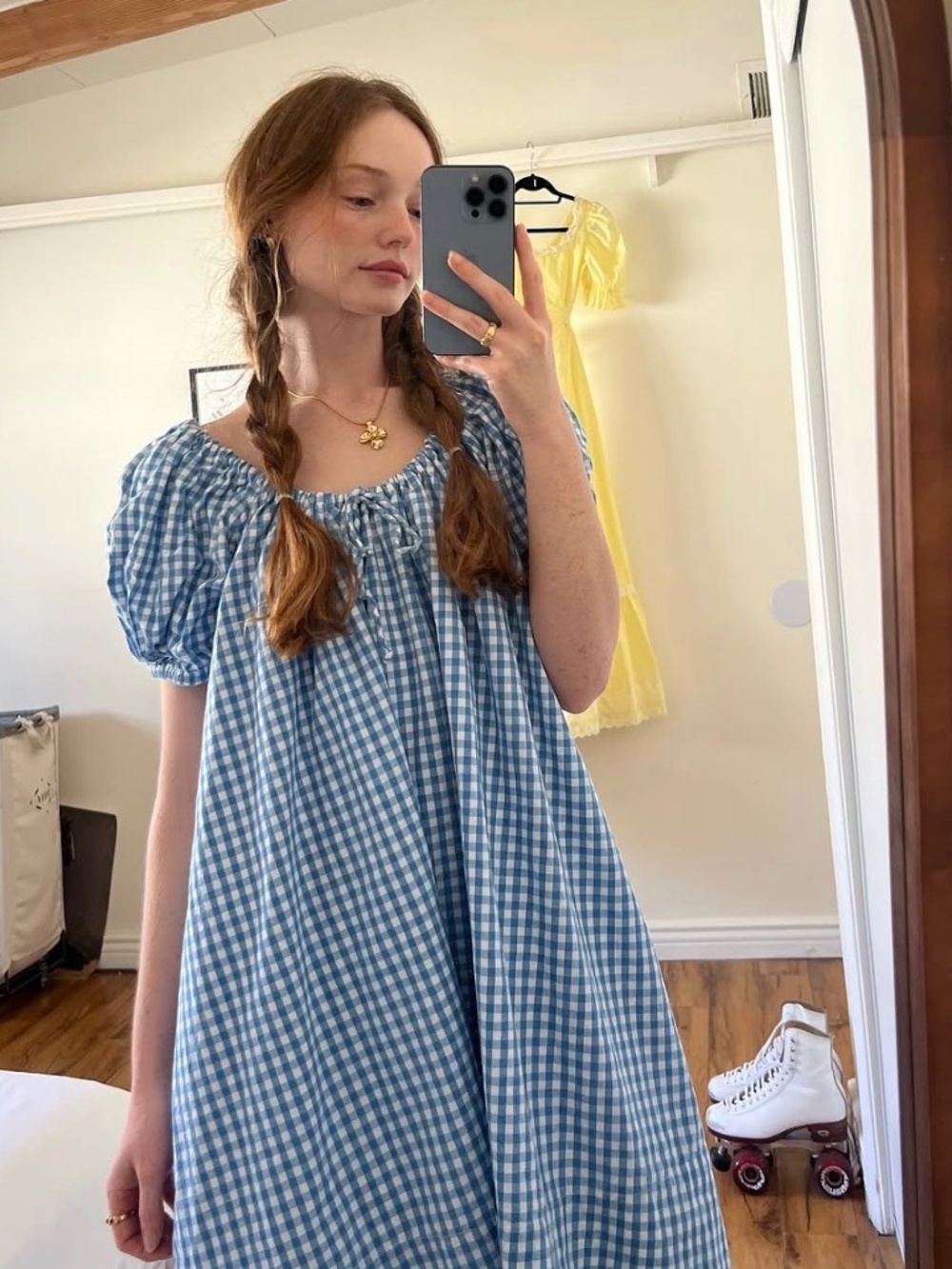 Oak & Meadow Blue Gingham Puff Sleeve Dress | Size Small | NWT